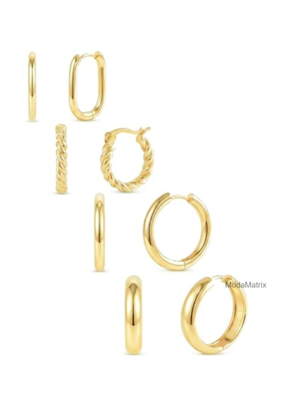 4 Pair Gold Hoop Earrings Set 14K Gold Plated Hypoallergenic Lightweight Huggie
